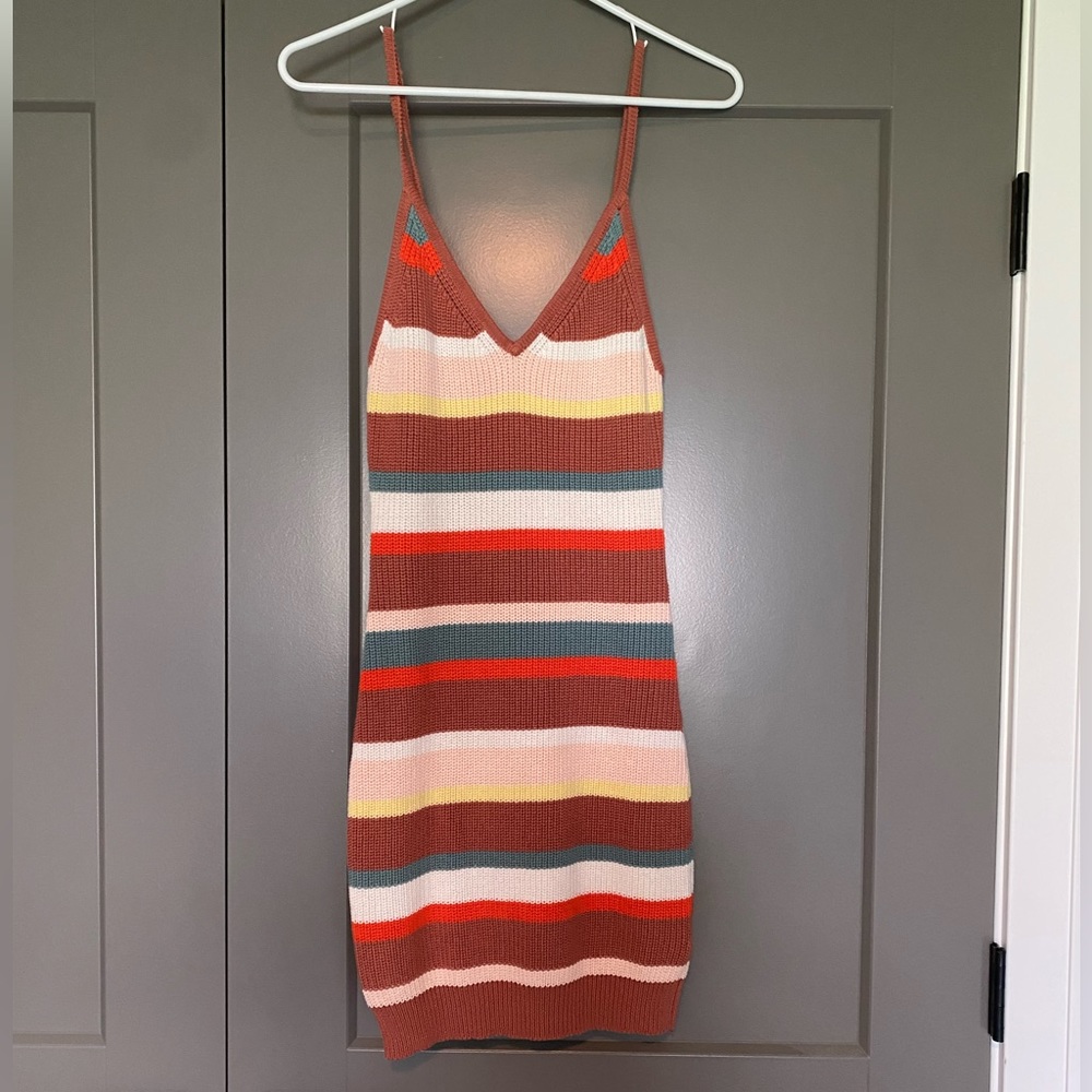 Lush Multicolored Mini Knit Dress, Size Medium